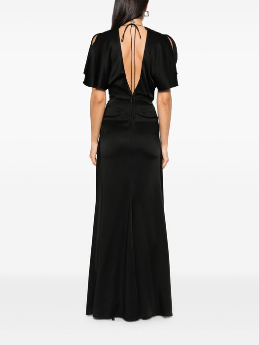 gathered waist floor length dress 1125WDR005454A BLACK 1 VICTORIA BECKHAM 