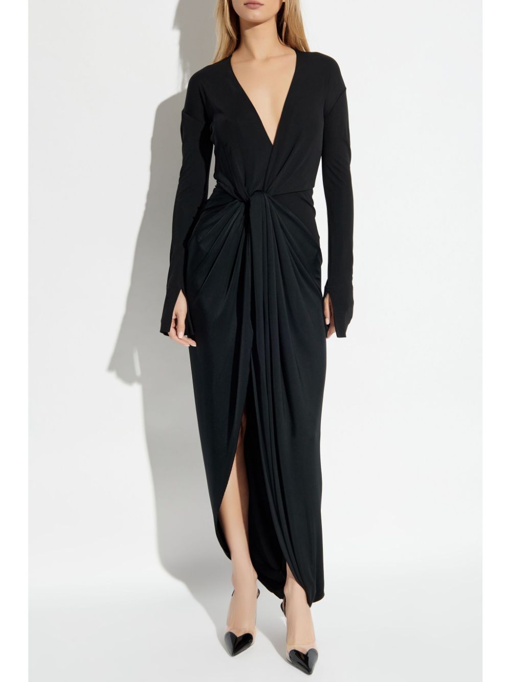 knot-detail jersey gown 1125WDR006032C BLACK 1 VICTORIA BECKHAM 
