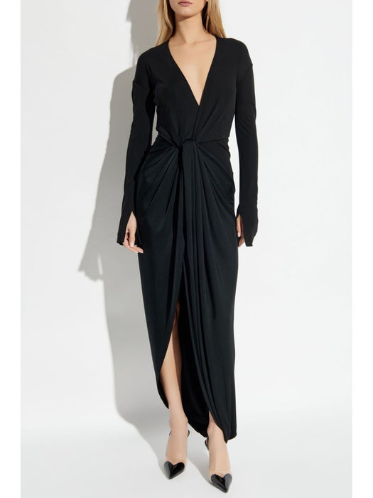 knot-detail jersey gown 1125WDR006032C BLACK 1 VICTORIA BECKHAM 