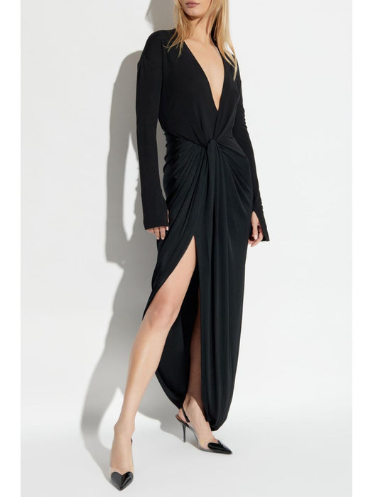 knot-detail jersey gown 1125WDR006032C BLACK 1 VICTORIA BECKHAM 