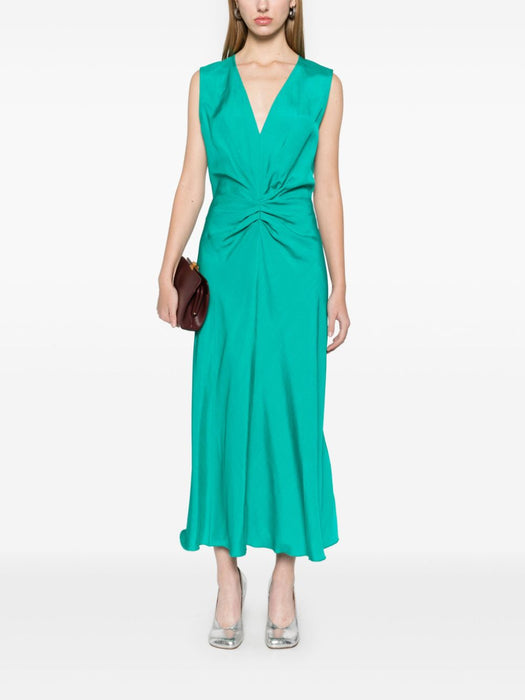 sleeveless gathered waist midi dress 1125WDR006142A PEACOCK 8283 VICTORIA BECKHAM 