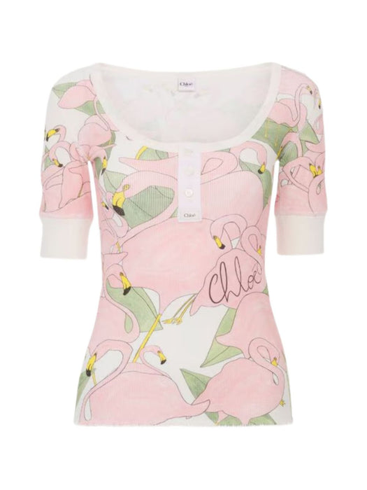 Short-sleeve logo Henley shirt in cotton jersey 26UJH56287 107 CHLOÉ 