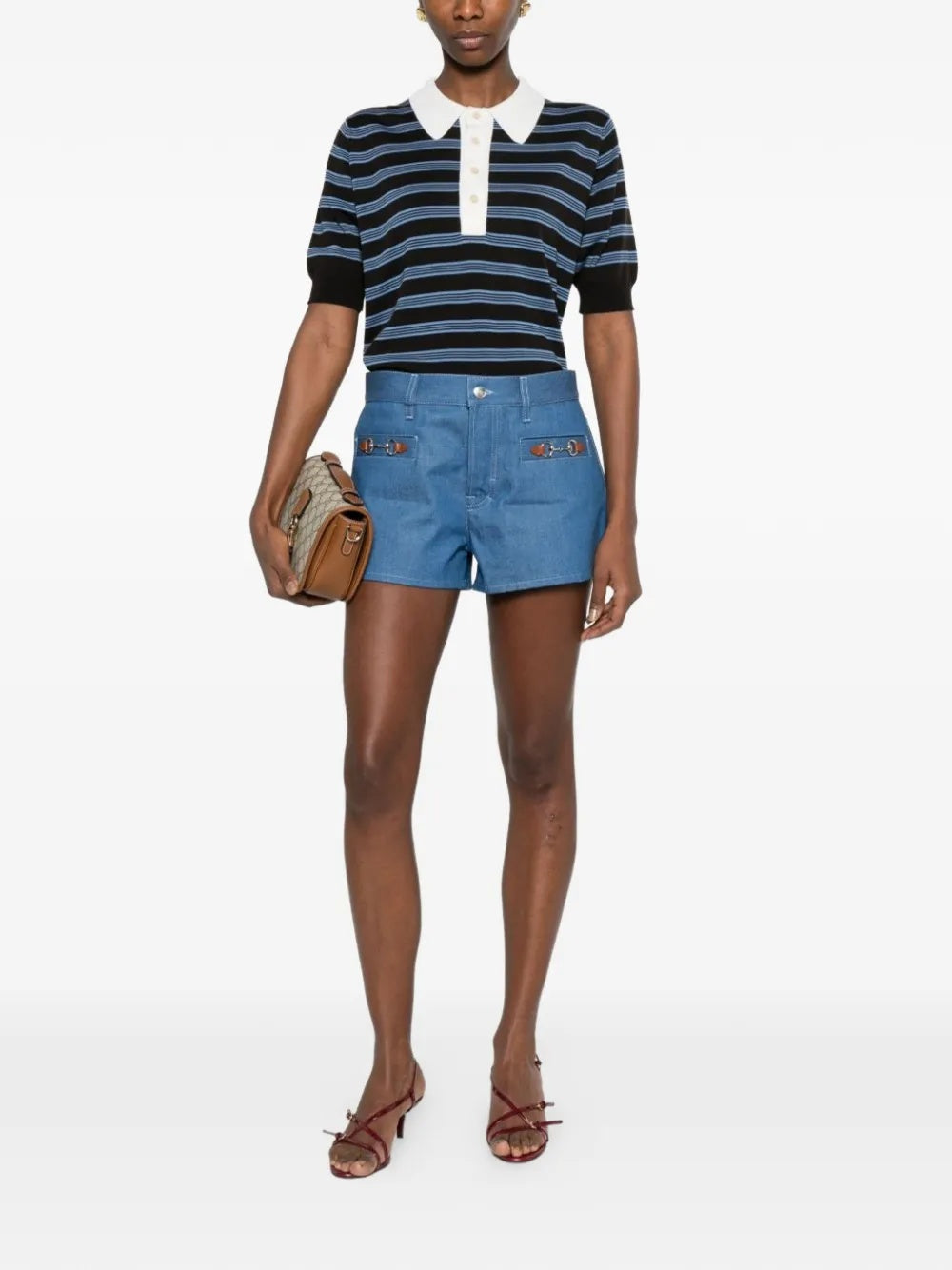 horsebit-detail cotton denim shorts 851990 XDDEH4850 GUCCI 