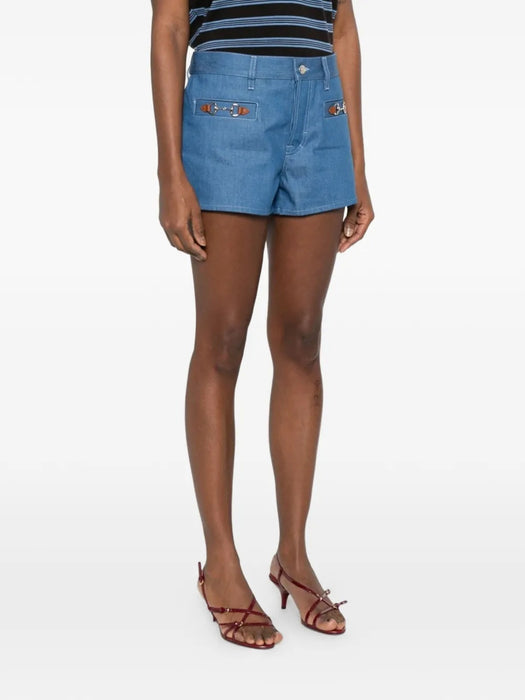 horsebit-detail cotton denim shorts 851990 XDDEH4850 GUCCI 