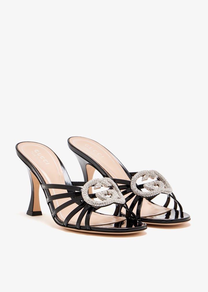 Women's slide sandal with crystal Interlocking G 852663 BNC001000 GUCCI 