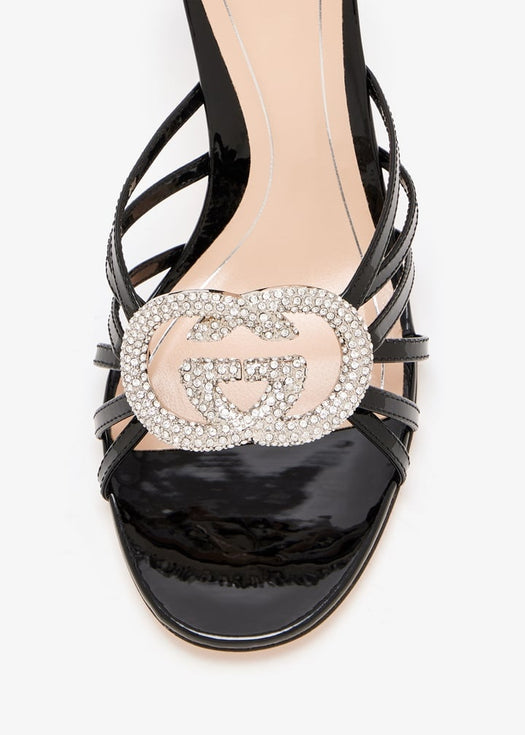 Women's slide sandal with crystal Interlocking G 852663 BNC001000 GUCCI 