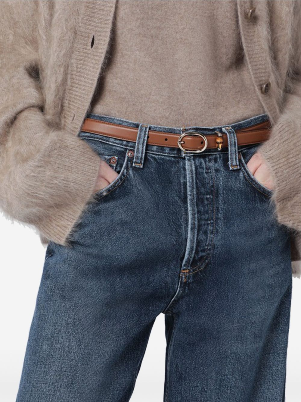 Thin Leather Belt with Oval Buckle 855897 AAFYJ2744 GUCCI 
