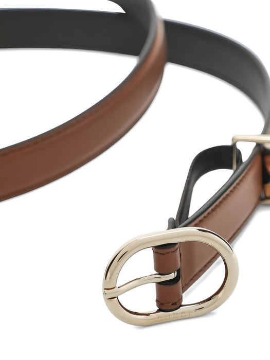 Thin Leather Belt with Oval Buckle 855897 AAFYJ2744 GUCCI 