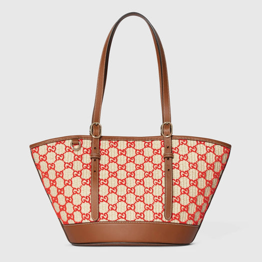 GG Small raffia-effect tote bag<BR/> 856098 FAFKK9342 GUCCI 