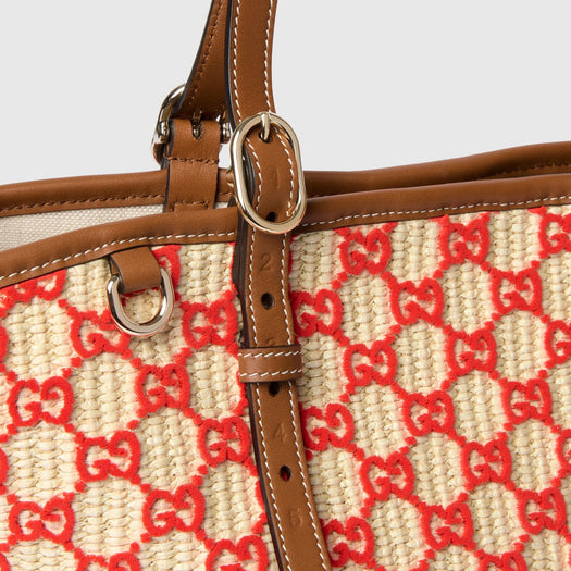 GG Small raffia-effect tote bag<BR/> 856098 FAFKK9342 GUCCI 