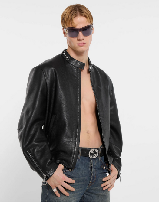 Leather jacket with Horsebit 864931 XNBCJ1000 GUCCI 