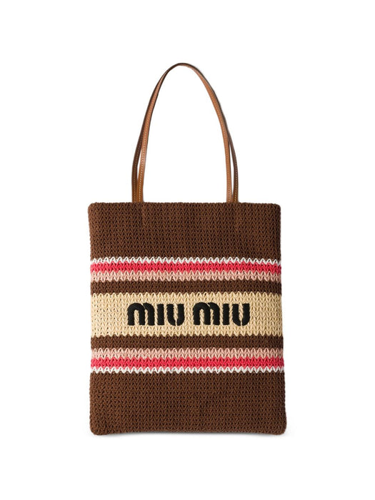 Woven-motif striped tote bag 5BG248 V OR1 2DO3F05CP MIU MIU 