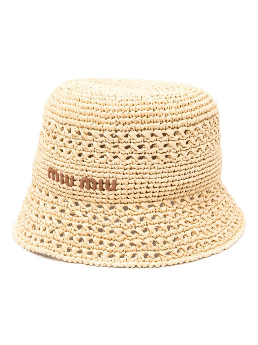 embroidered-logo raffia bucket hat 5HC287 2DO1F0A5T MIU MIU 