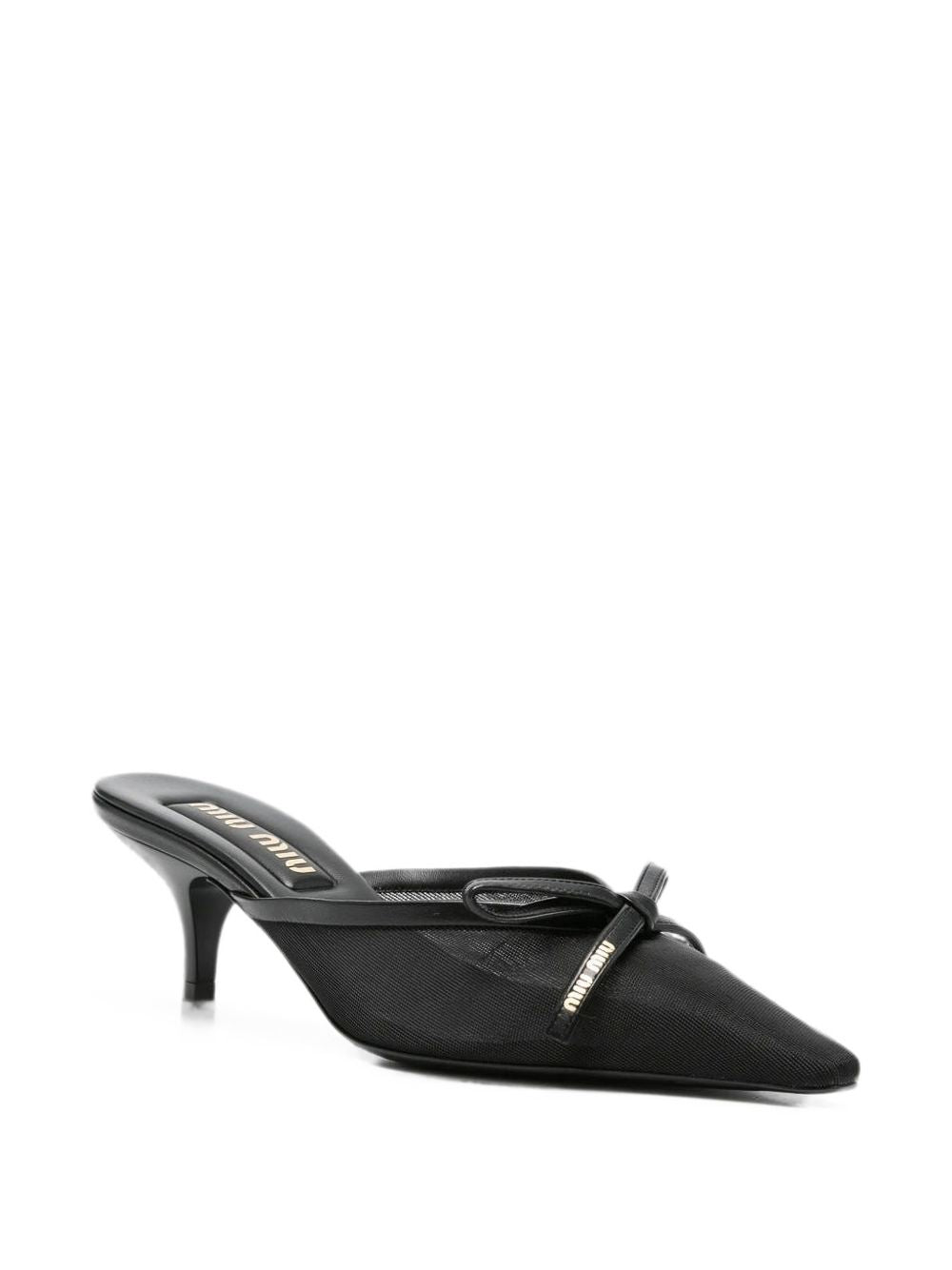 Black Mesh & Leather Heeled Mule<BR/> 5R594E F 055 099F0002 MIU MIU 