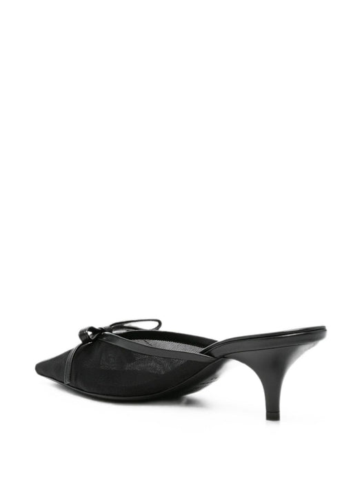 Black Mesh & Leather Heeled Mule<BR/> 5R594E F 055 099F0002 MIU MIU 