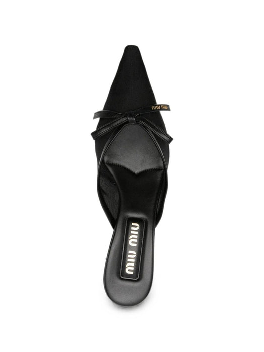 Black Mesh & Leather Heeled Mule<BR/> 5R594E F 055 099F0002 MIU MIU 