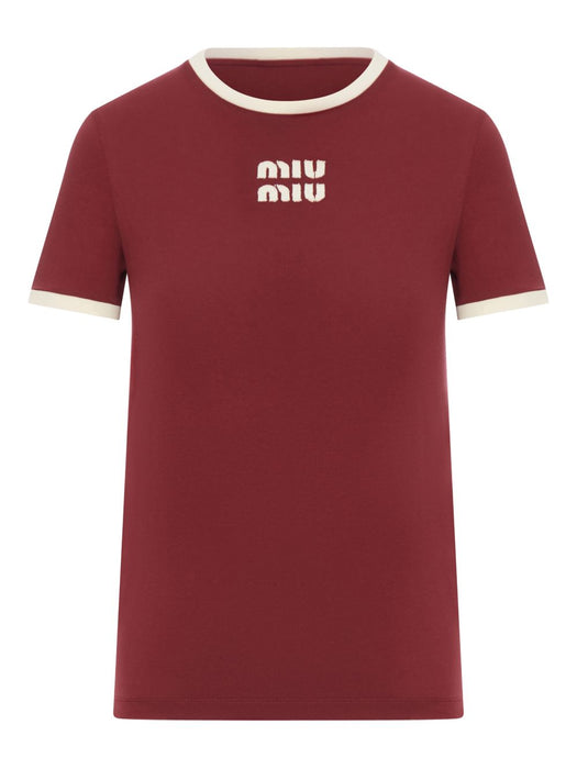 contrast-trim T-shirt<BR/><BR/> MJNA17 S OOO 1841F0X61 MIU MIU 