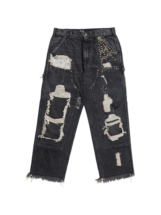 BUSTED DBL KNEE JEAN 5U004Q1010BLK BLACK PALY HOLLYWOOD 