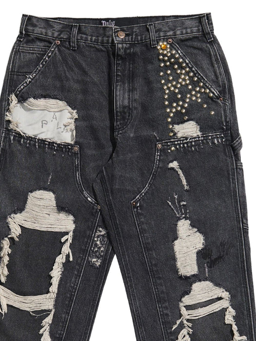 BUSTED DBL KNEE JEAN 5U004Q1010BLK BLACK PALY HOLLYWOOD 