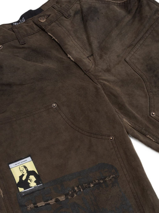 SINNED 4 NOTHING WAXED CANVAS DBL KNEE SHORT 5U009Q1010BRN BROWN PALY HOLLYWOOD 