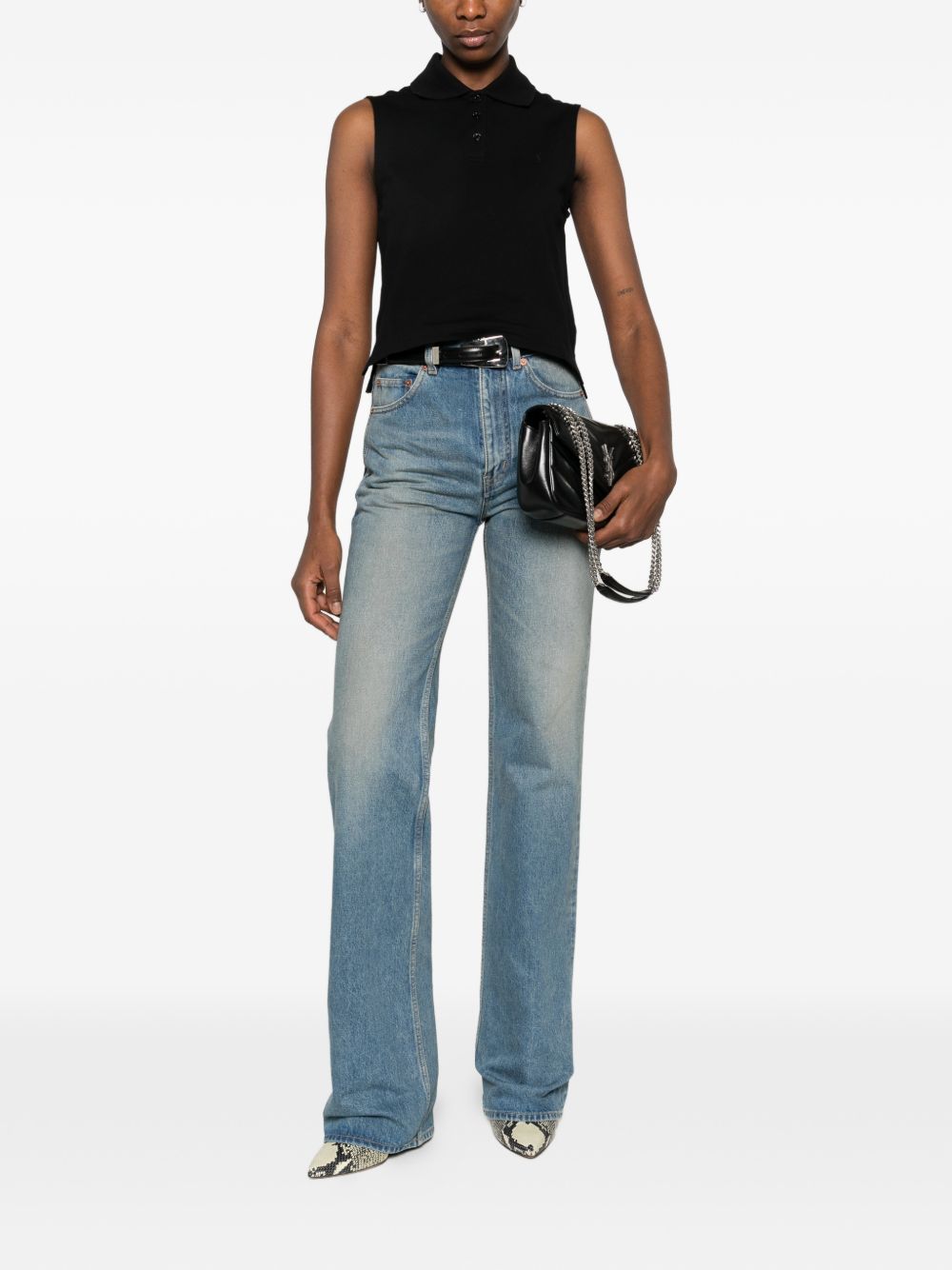 logo-motif polo top<BR/><BR/> 862601 Y37ZE1000 SAINT LAURENT 