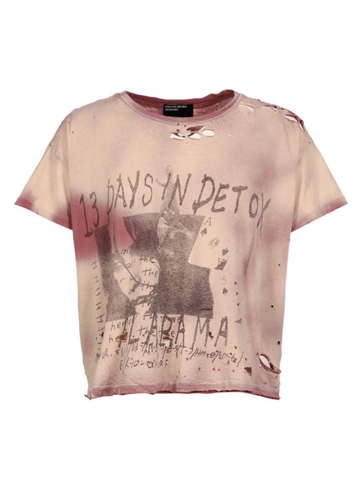 13 Day in Detox Distressed Printed Cotton-Jersey T-Shirt 01-0942 DESTROYED BROWN ENFANTS RICHES DÉPRIMÉS 