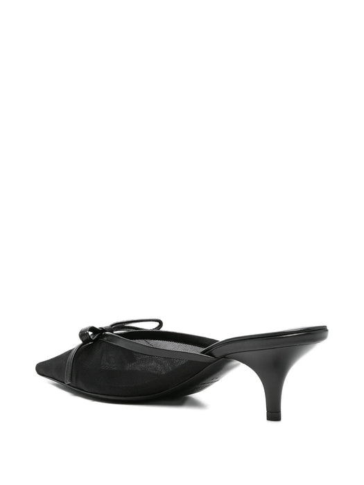 Black Mesh & Leather Heeled Mule<BR/> 5R594E F 055 099F0002 MIU MIU 