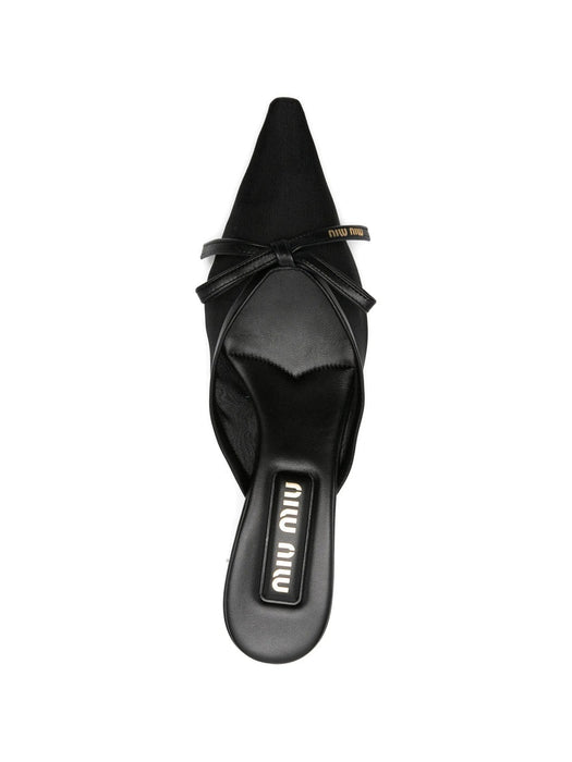 Black Mesh & Leather Heeled Mule<BR/> 5R594E F 055 099F0002 MIU MIU 