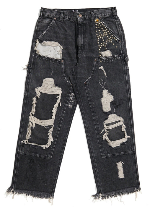 BUSTED DBL KNEE JEAN 5U004Q1010BLK BLACK PALY HOLLYWOOD 
