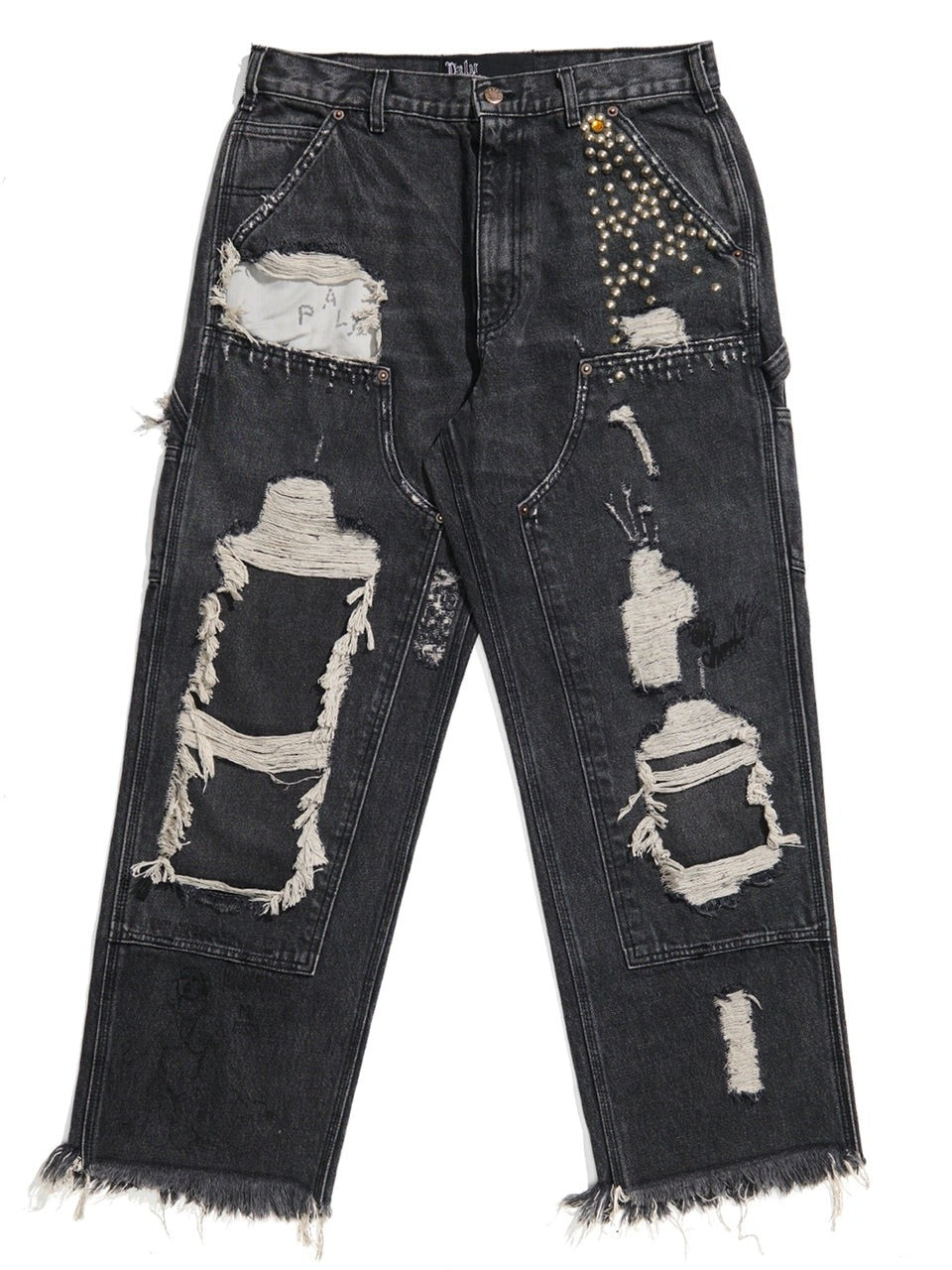 BUSTED DBL KNEE JEAN 5U004Q1010BLK BLACK PALY HOLLYWOOD 
