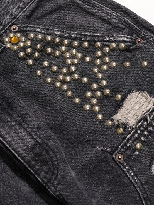 BUSTED DBL KNEE JEAN 5U004Q1010BLK BLACK PALY HOLLYWOOD 
