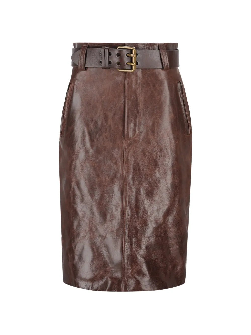 Belted leather midi skirt 865021 YCVD22820 SAINT LAURENT 