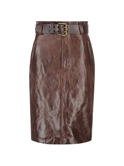 Belted leather midi skirt 865021 YCVD22820 SAINT LAURENT 