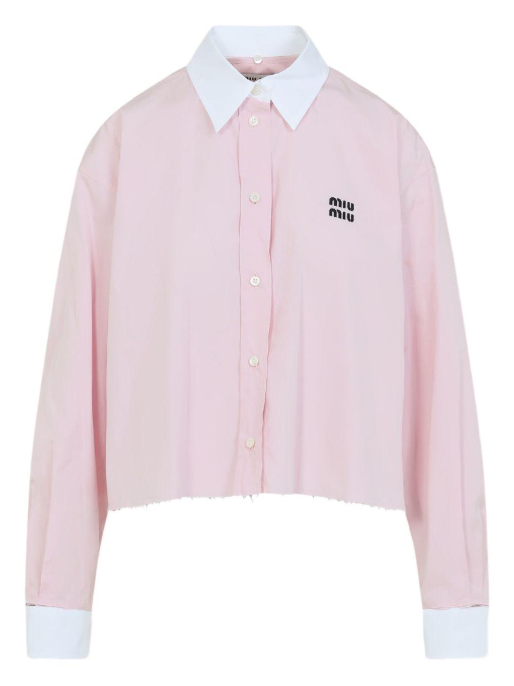 logo-embroidered frayed-hem shirt MK1971 S OOO 10RGF0028 MIU MIU 