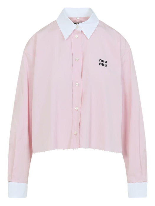 logo-embroidered frayed-hem shirt MK1971 S OOO 10RGF0028 MIU MIU 