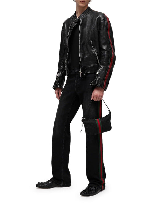 Leather biker jacket with Web 865374 XNBC4 1060 GUCCI 