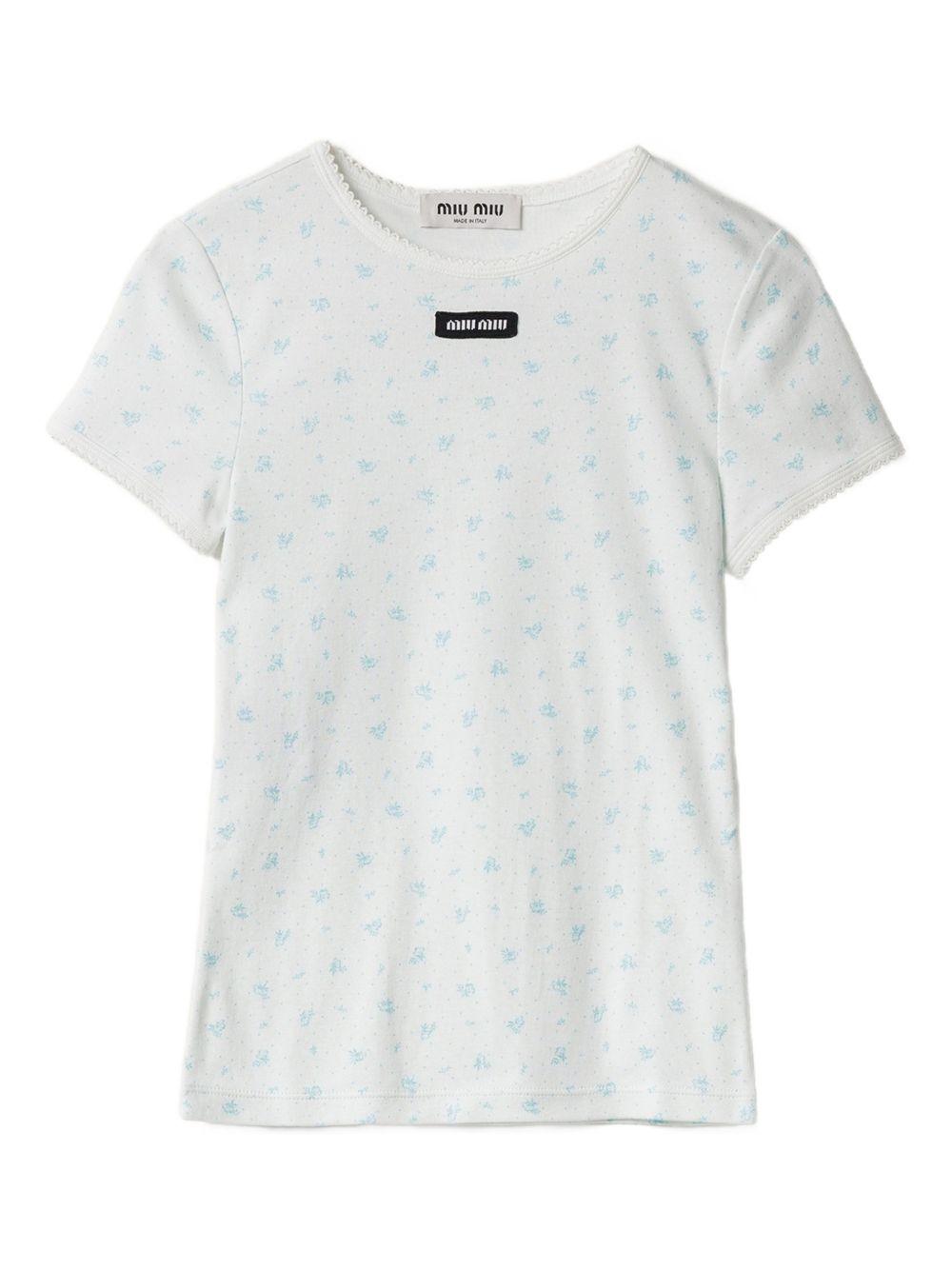 floral-pattern logo-patch T-shirt MJNA08 S OOO 18ZUF0AZ1 MIU MIU 