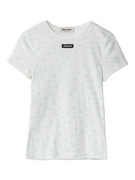 floral-pattern logo-patch T-shirt MJNA08 S OOO 18ZUF0AZ1 MIU MIU 