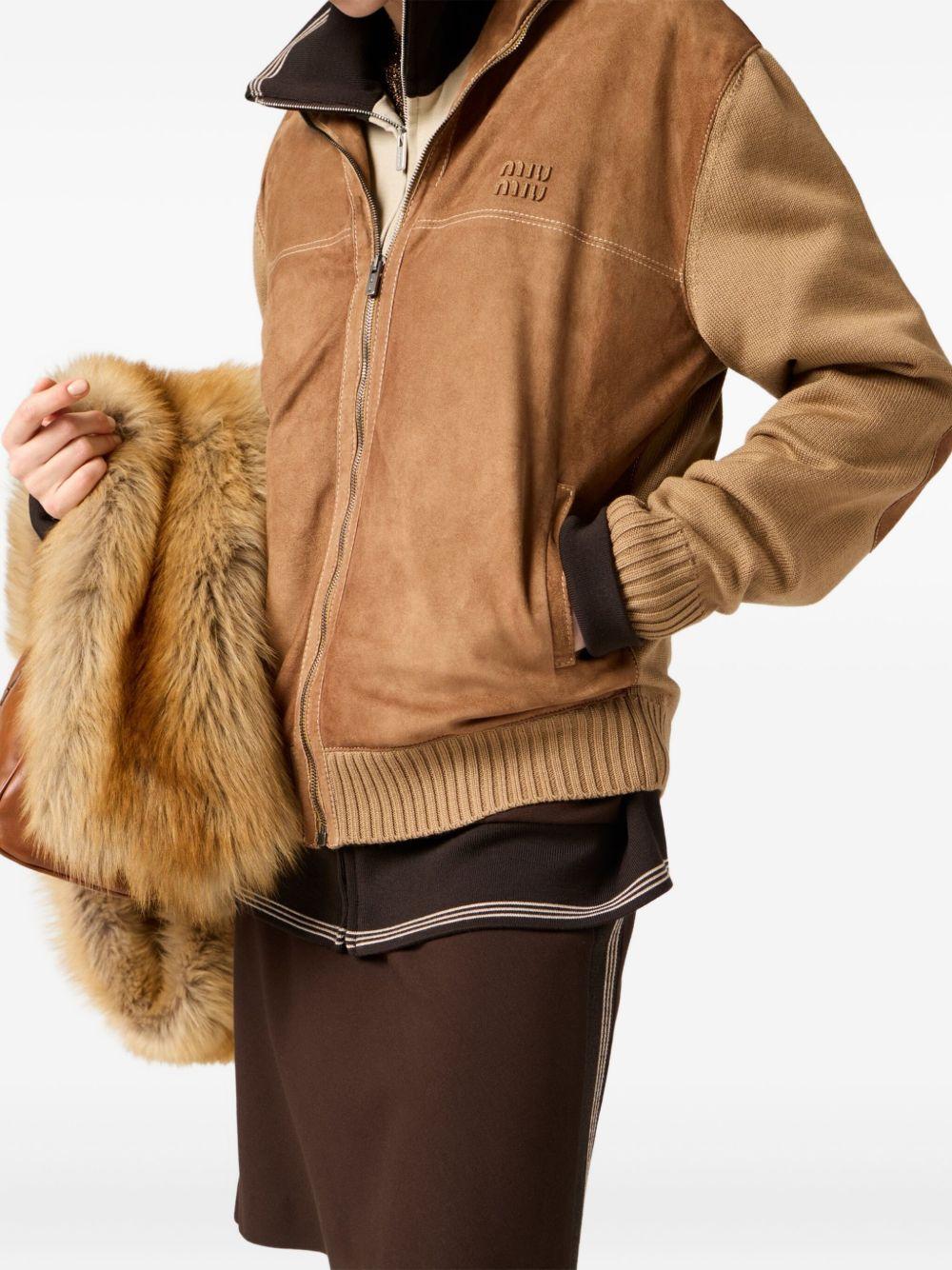 suede-insert ribbed cardigan MMJ150 S OOO 177QF04V6 MIU MIU 