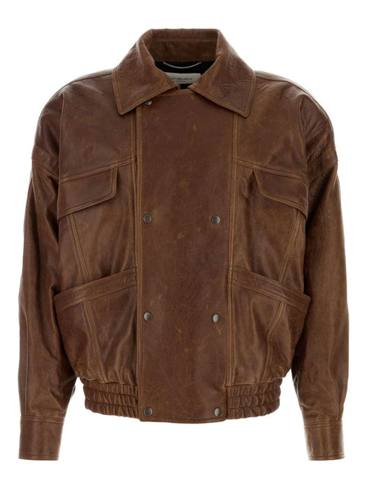 double-breasted pocket-leather jacket<BR/> 843931 YCSX22800 SAINT LAURENT 