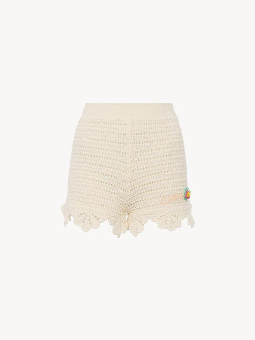 High-waisted logo mini shorts in crochet knit CH26AMS02800 107 CHLOÉ 