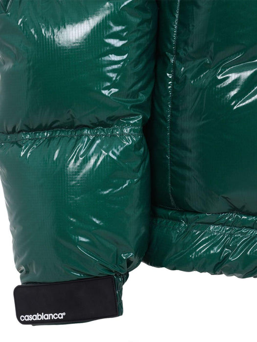 high-shine patterned-panel puffer jacket MPF25-OT-197-01 GREEN CASABLANCA 