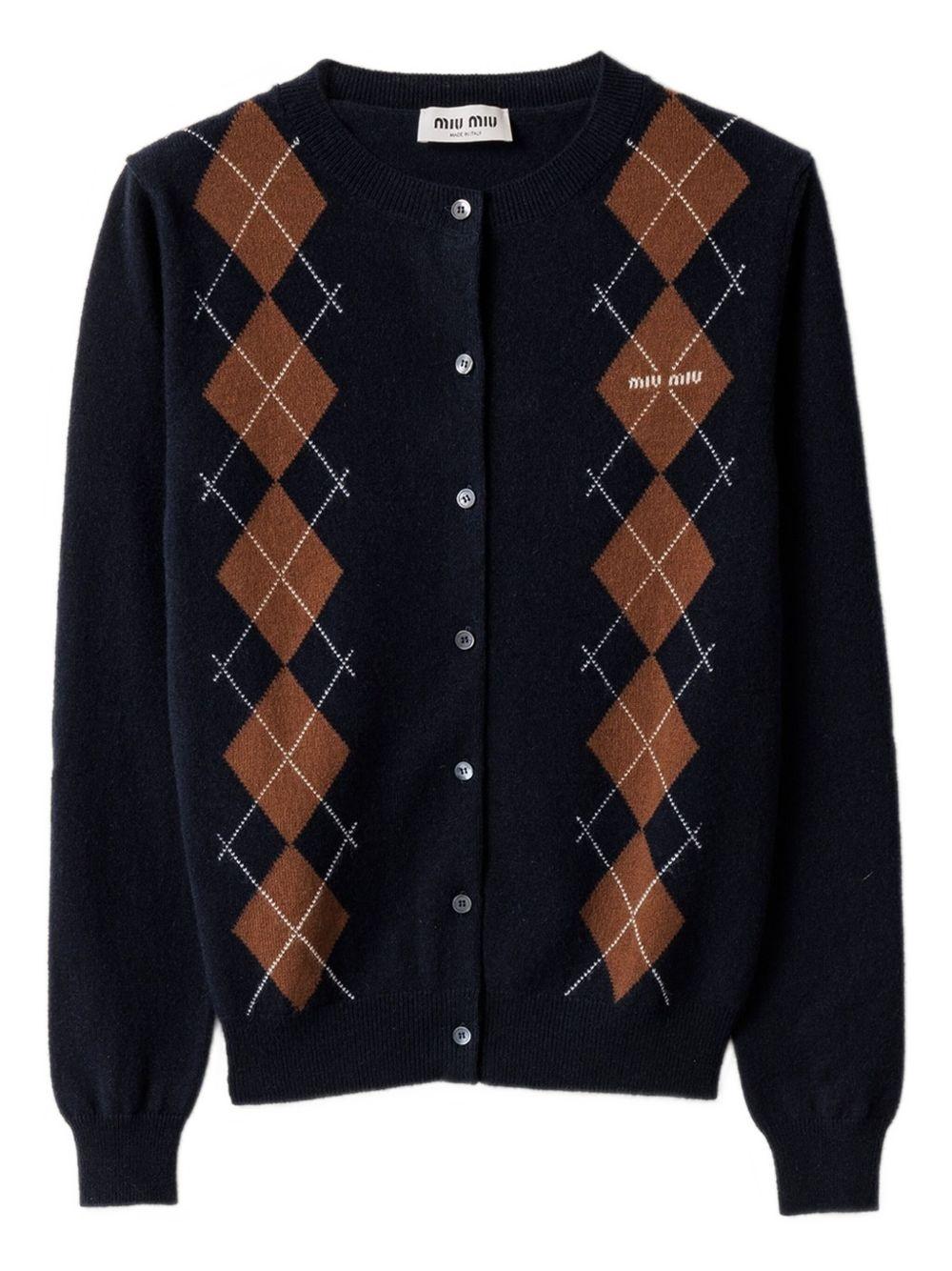 argyle intarsia-knit cardigan<BR/><BR/> MMF988 S OOO 174BF0008 MIU MIU 