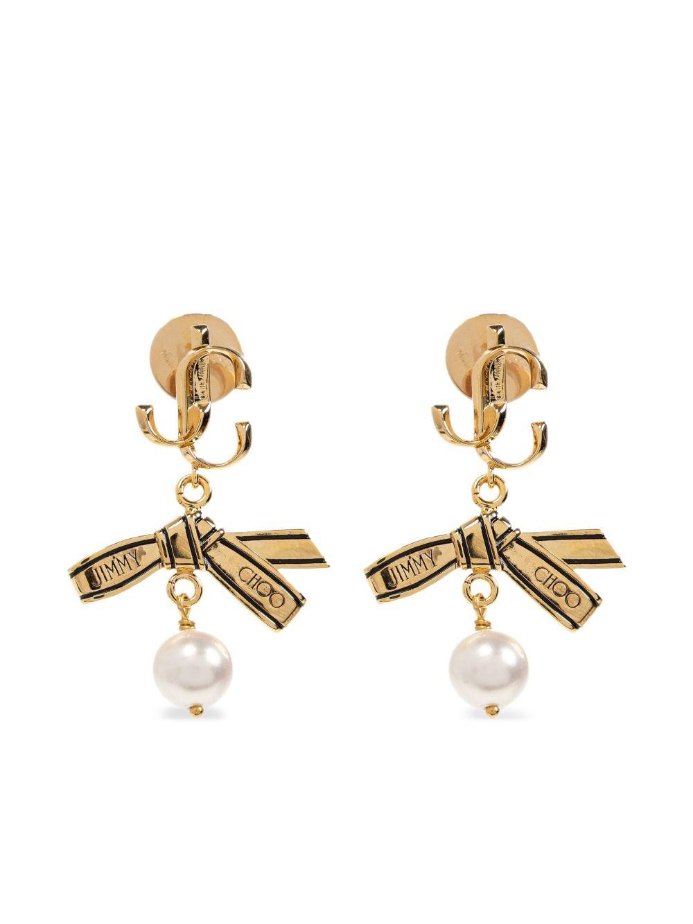 ribbon earrings RBN PEARL EARRING JKI GOLD/BLACK/WHITE JIMMY CHOO 