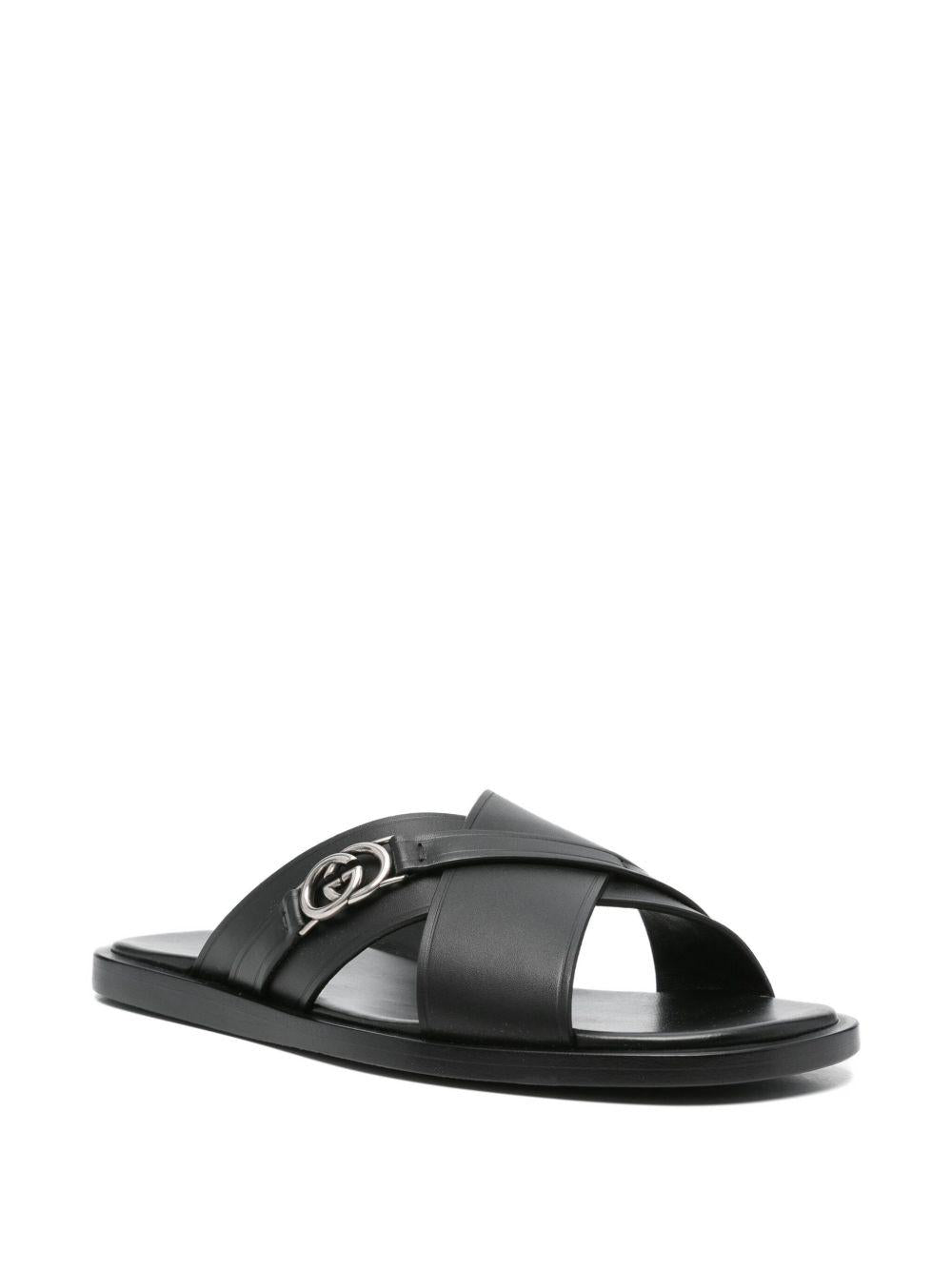cross-strap leather slides 831275 DTN001000 GUCCI 