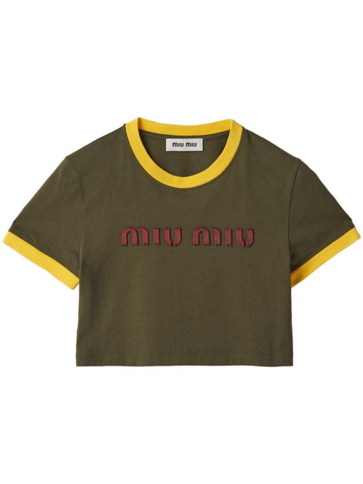 logo-embroidered cropped T-shirt MJN519 S OOO 115LF0O4J MIU MIU 