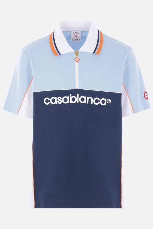 colour-block zip-neck polo shirt MPF25-JTP-396-01 PALE BLUE / WHITE / NAVY CASABLANCA 