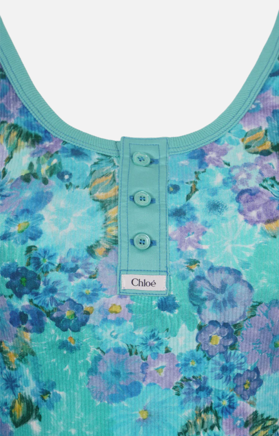 Floral Ribbed Cotton-Blend Tank Top<BR/> 26UJH58910 4ZA CHLOÉ 