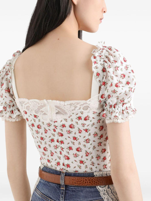 floral-print lace-trim top F7BK1T FSA79HA5XJ DOLCE & GABBANA 