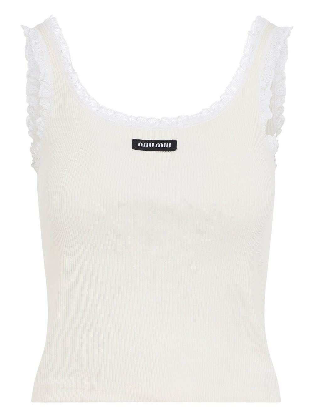 lace-trimmed ribbed top MJT715 S OOO 17Z9F0304 MIU MIU 